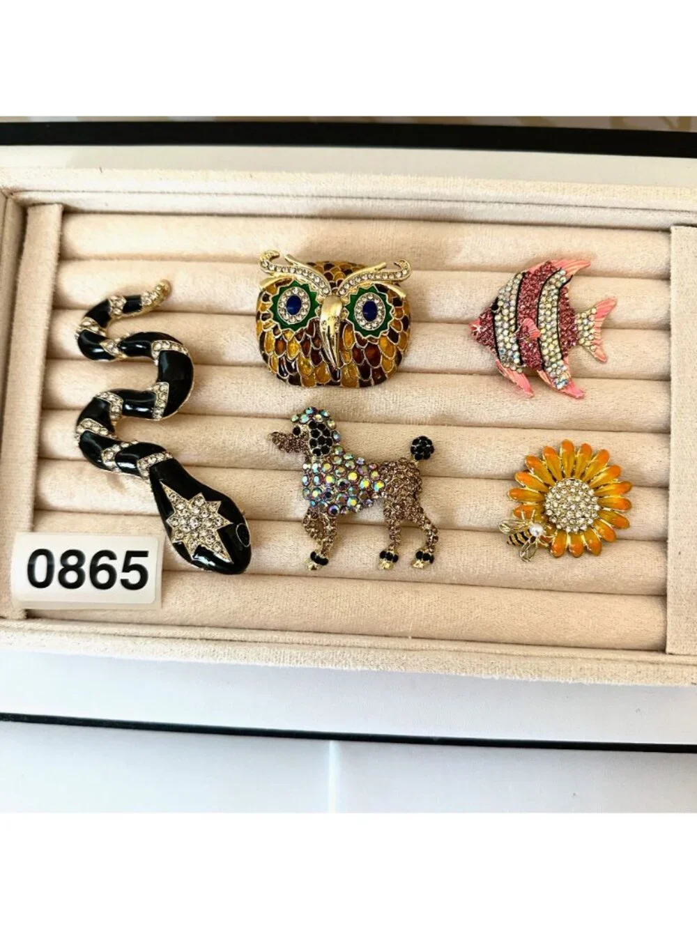 Costume Jewelry Lot Snake Pendant Brooch Pin Owl Sunflower Fish Poodle Gold Tone